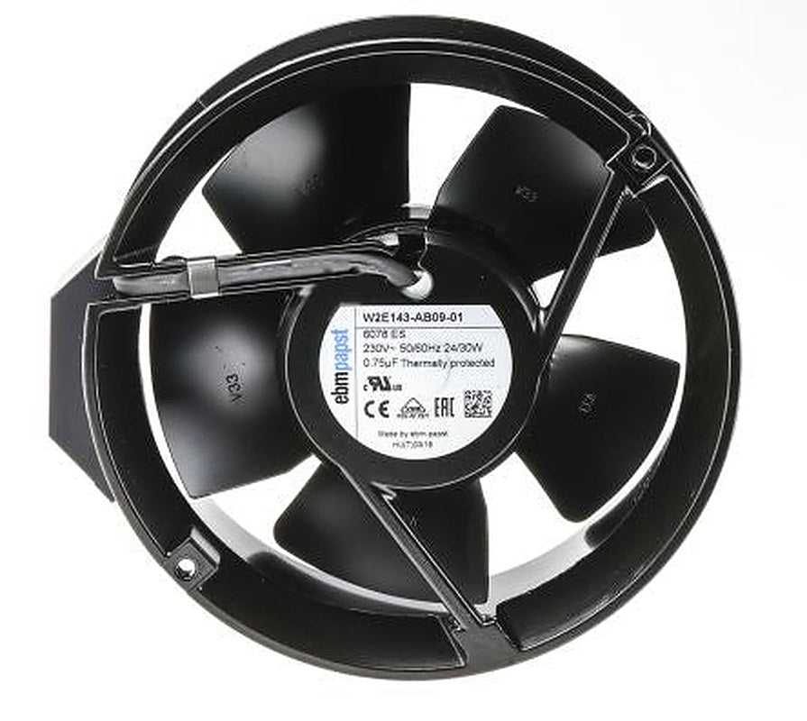 ebm-papst W2E143 Series Axial Fan, 230V ac, 500 m³/h, 29 W, 0.12 A Max, IP22 150 mm, 172mm, 51 mm