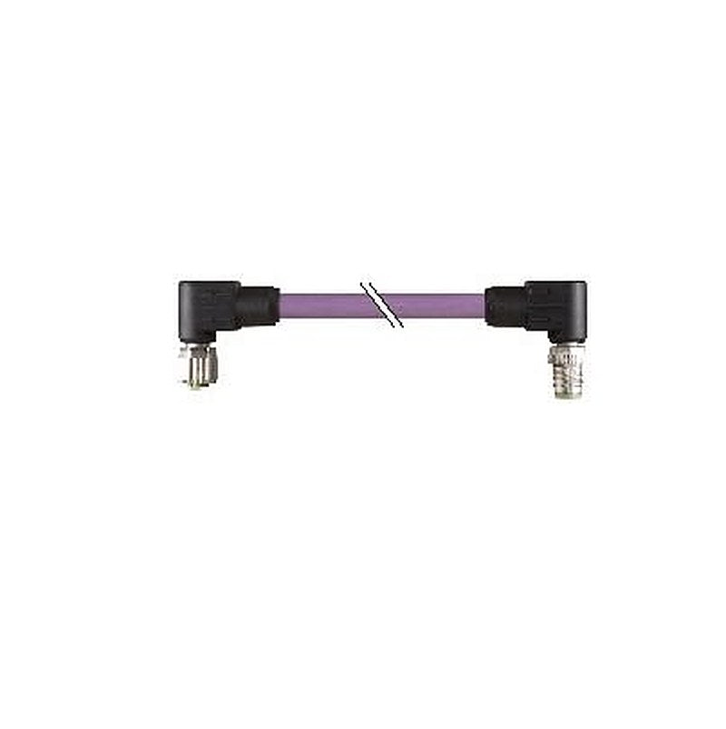 B&R Female 4 way Right Angle to Male 4 way M12 Cable, 5 m