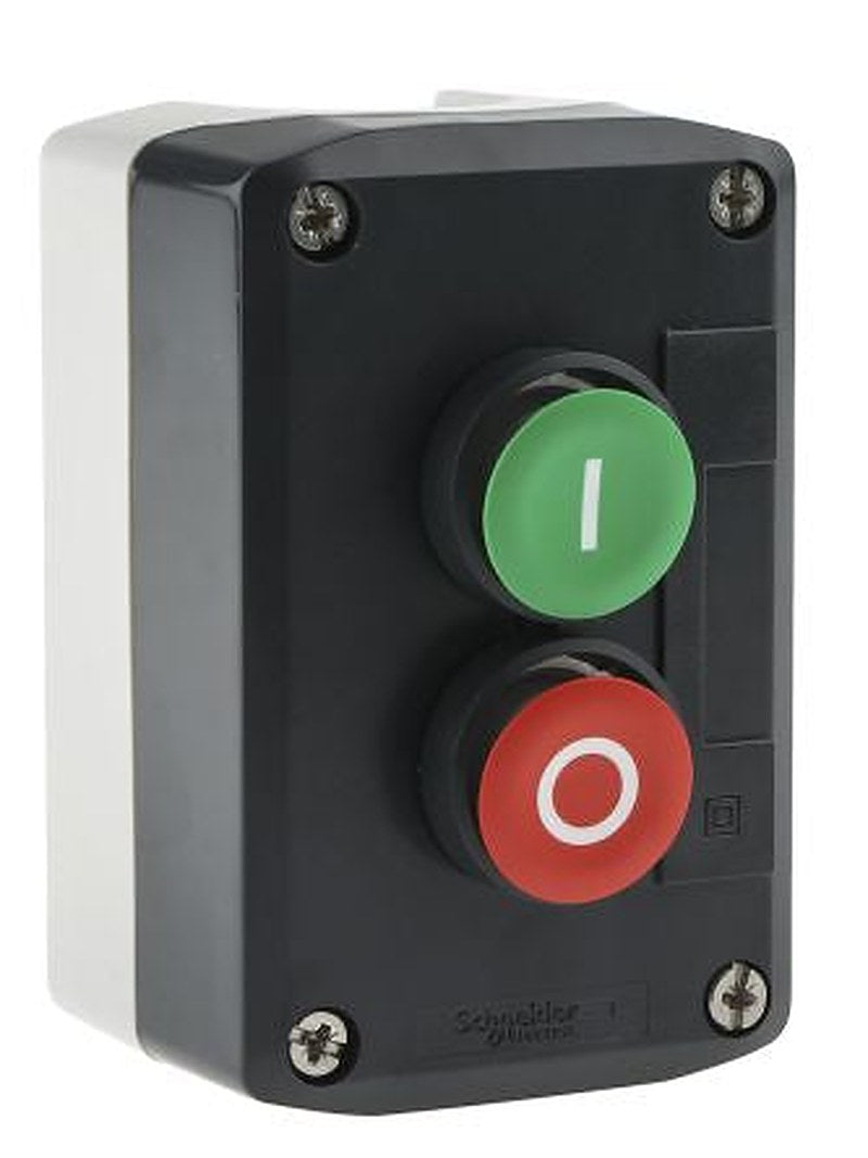 Schneider Electric Spring Return Enclosed Push Button - 1 NO/1 NC, Polycarbonate, 2 Cutouts, Green, Red, I/O, IP69K,