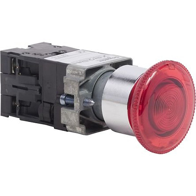Schneider Electric Harmony XB2 Series Illuminated Push Button Switch, Maintained, Panel, 22 mm Cutout, 1 NO/1 NC, Red