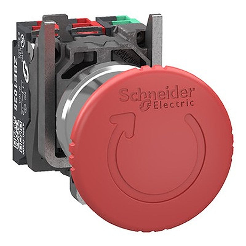 Schneider Electric Harmony XB4 Series Trigger Action Emergency Stop Push Button, Panel Mount, 22.5 Cutout, 1 NO/1 NC,