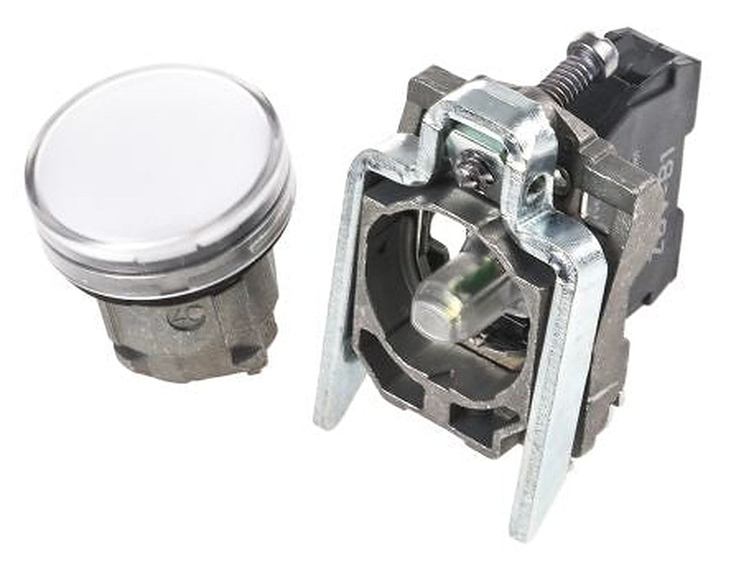 Schneider Electric, Harmony XB4, Panel Mount White LED Pilot Light, 22 mm Cutout, IP66, IP67, IP69K, Round, 24V ac/dc
