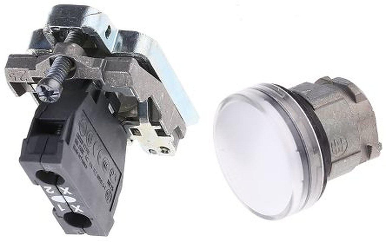 Schneider Electric, Harmony XB4, Panel Mount White LED Pilot Light, 22 mm Cutout, IP66, IP67, IP69K, Round, 120V ac