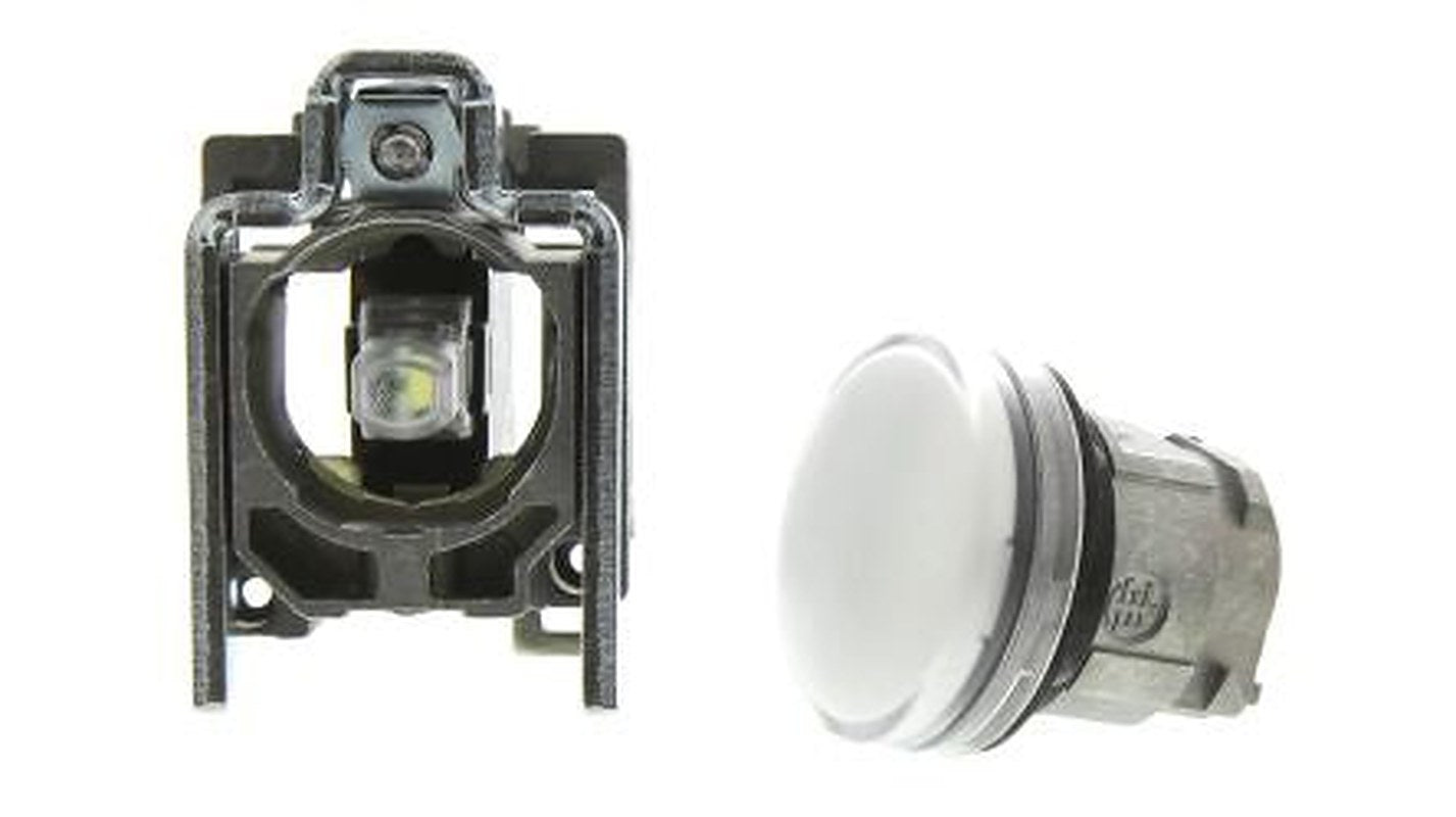 Schneider Electric, Harmony XB4, Panel Mount White LED Pilot Light, 22 mm Cutout, IP66, IP67, IP69K, Round, 240V ac