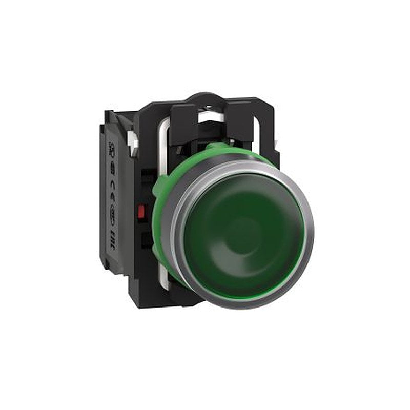 Schneider Electric Harmony Series Illuminated Push Button Switch, Spring Return, Panel, 22 mm Cutout, SPDT, Green LED,