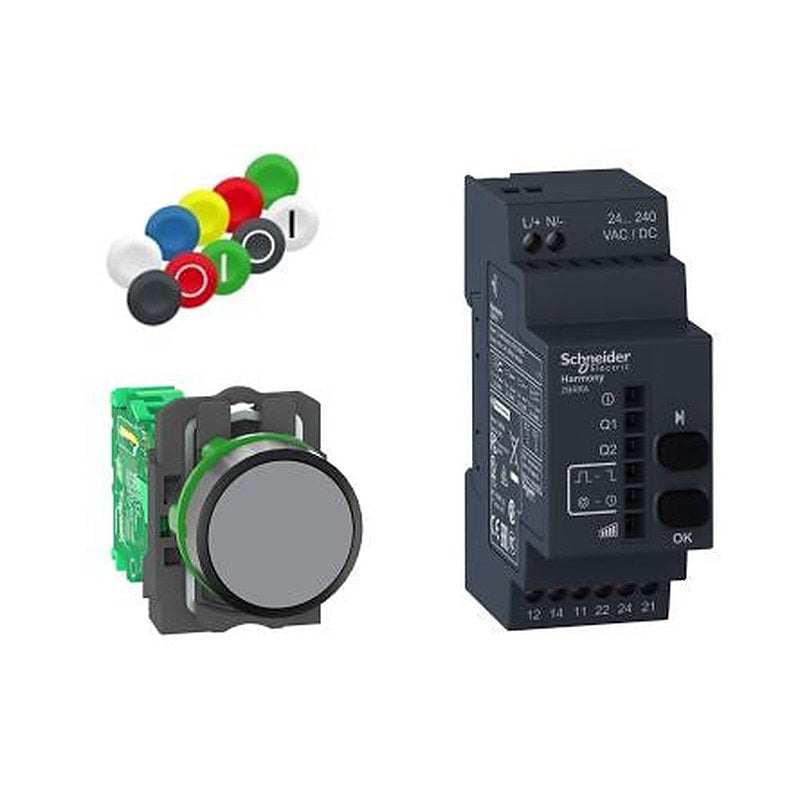 Schneider Electric Harmony Series Push Button Transmitter, Push-Push, Panel, 22 mm Cutout, Green LED, 240 V dc 240 V ac