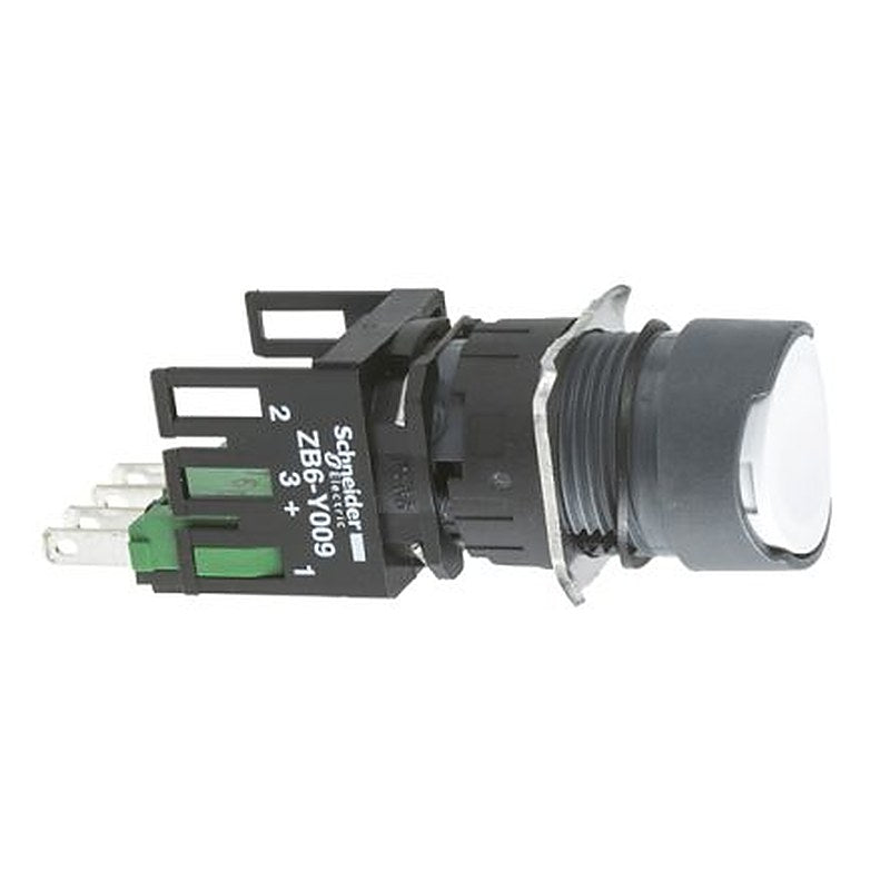 Schneider Electric XB6A Series Push Button Switch, Spring Return, Through Hole, 16 mm Cutout, 1 NO/1 NC, IP65, 124 V dc