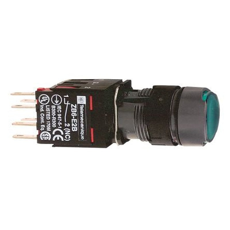Schneider Electric Harmony XB6 Series Illuminated Push Button Switch, Slide, Panel, 16 mm Cutout, SPST, Green LED, IP65,