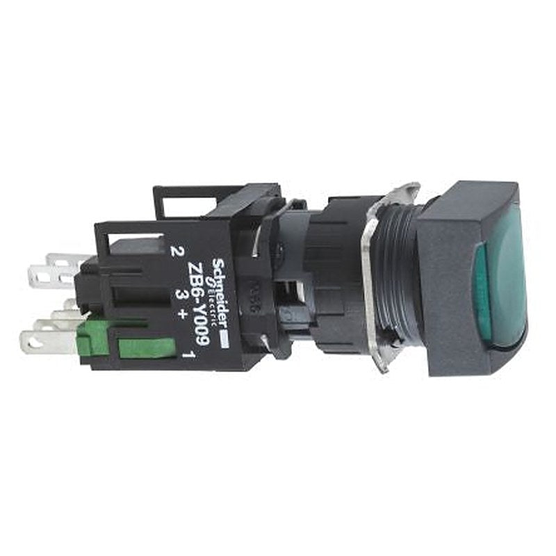 Schneider Electric Harmony Series Illuminated Push Button Switch, Latching, Panel, 16 mm Cutout, SPST, Green LED, IP65