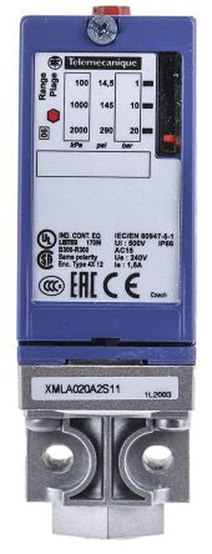 Telemecanique Sensors XMLA Series Pressure Sensor, Electromechanical Relay Output 1 bar 20 bar, Fixed Reading