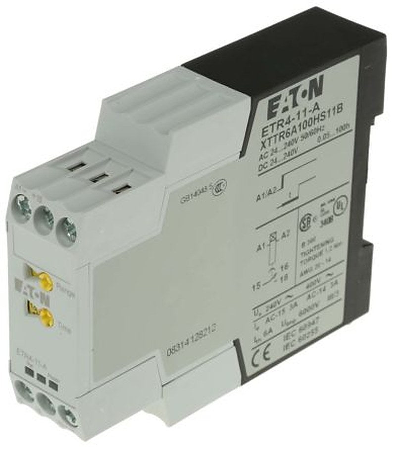 Eaton ETR4 Series DIN Rail Timer Relay, 1-Contact, 240 V dc 24V ac, 240 V ac, 0.05 s to 60 h, 1-Function, SPDT Switch