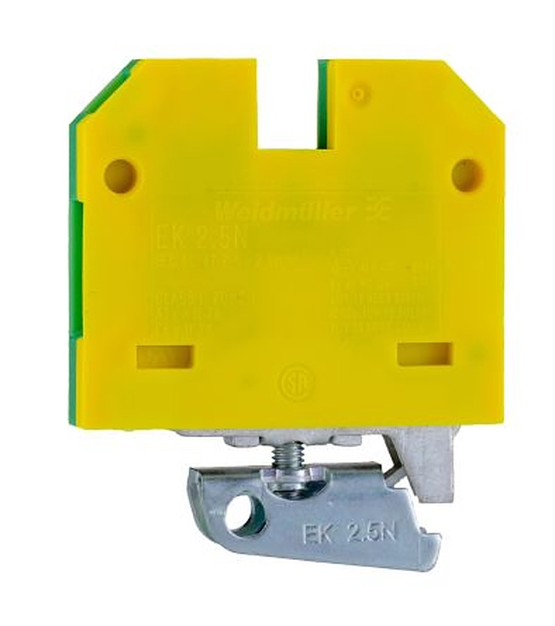 Weidmüller 2-Way EK 2.5 Earth Terminal Block, 2.5mm², 12AWG, 26 AWG Wire, Screw, Nylon Housing, ATEX
