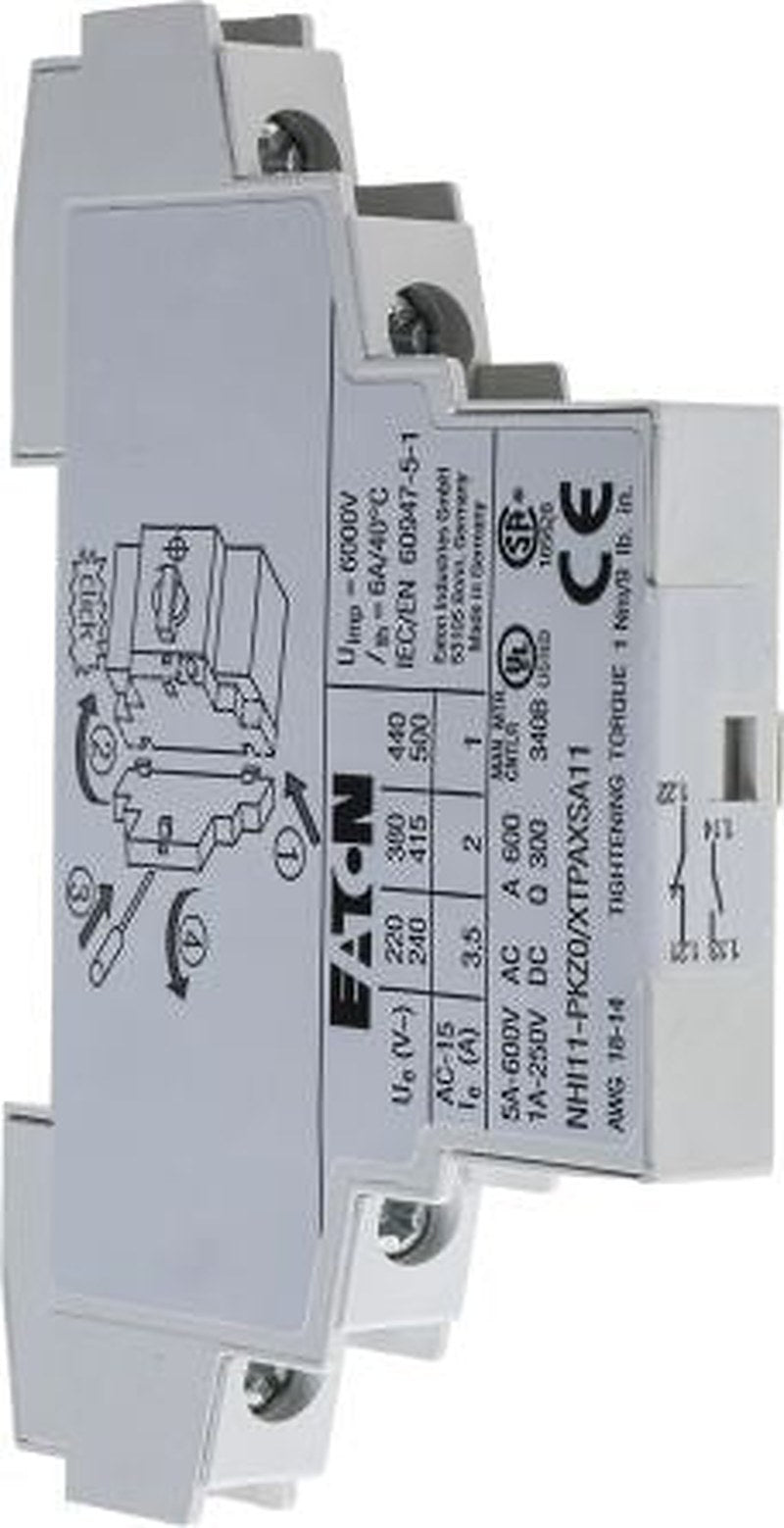 Eaton Auxiliary Contact, 2 Contact, 1 NO/1 NC, PKZ0, Top, 3.5 A ac, 220 V dc, 500V ac, 072896 NHI11-PKZ0