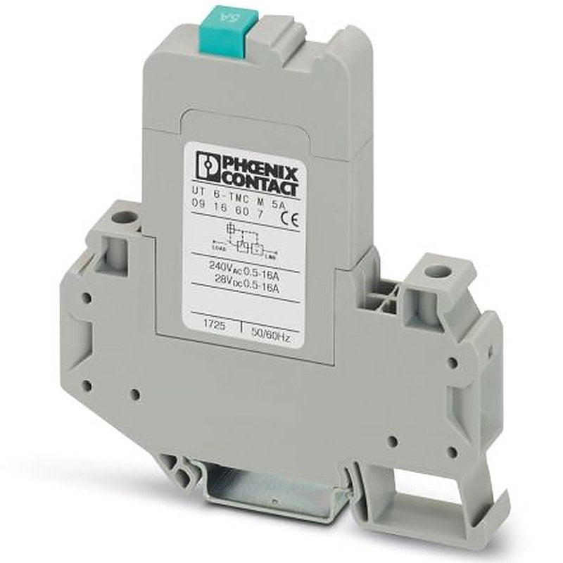 Phoenix Contact CLIPLINE UT 6-TMC Thermal Circuit Breaker - 1-Pole, DIN Rail, 5A Current Rating, 250V ac, 28 V dc