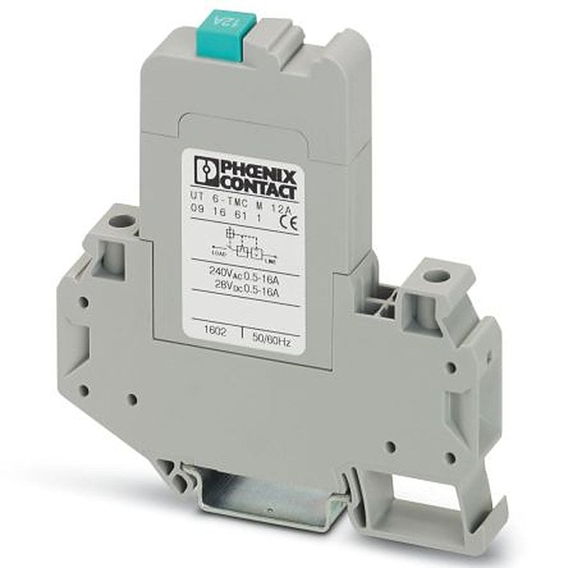 Phoenix Contact CLIPLINE UT 6-TMC Thermal Circuit Breaker - 1-Pole, DIN Rail, 12A Current Rating, 250V ac, 28 V dc