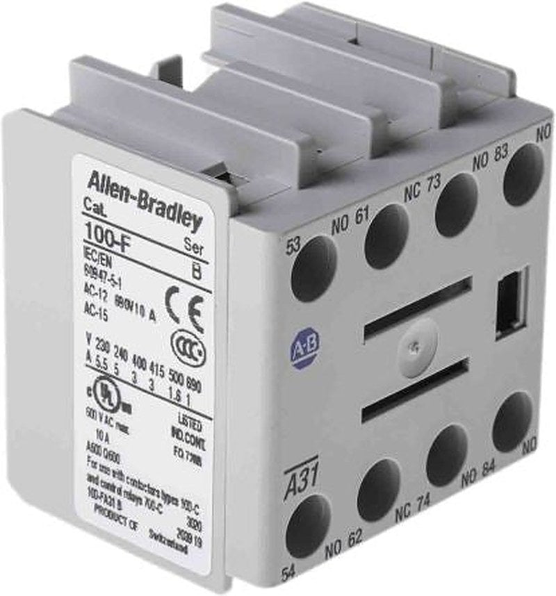 Allen Bradley Auxiliary Contact, 4 Contact, 3 NO/1 NC, 100F, Panel, 10 A, 600V, 100-FA31