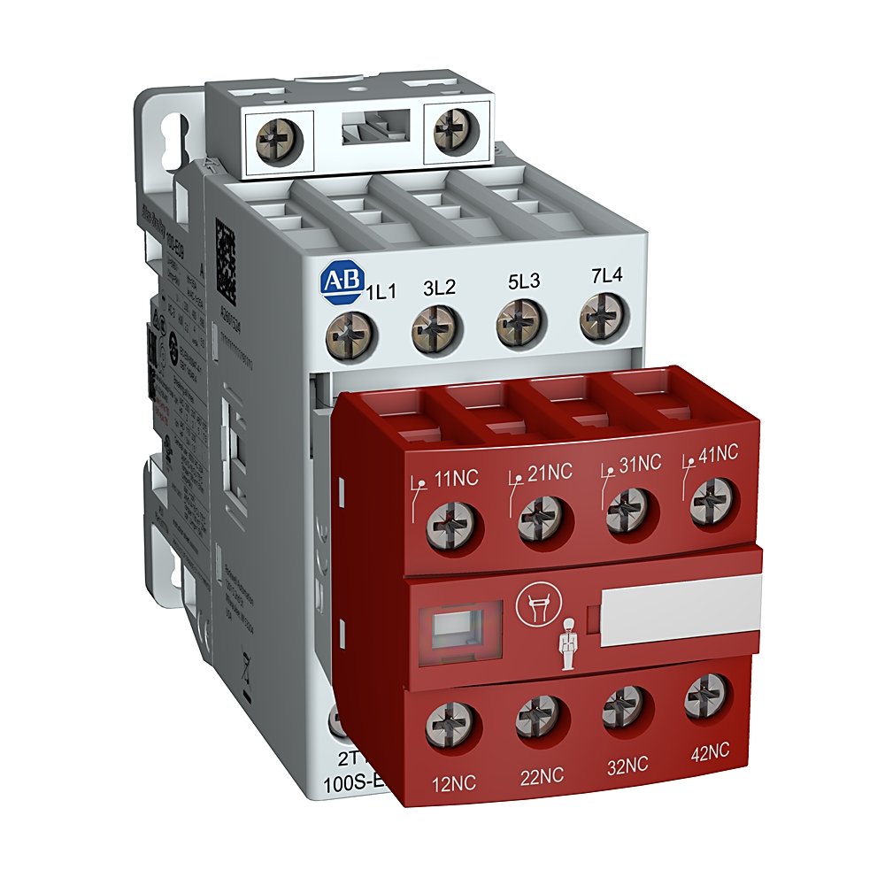 100S-E MCS-E Safety Contactor, 26A, AC3 duty, 24-60V AC 50/60Hz / 20-60V DC Electronic Coil, 0 N.O. 0 N.C. Standard & 0 N.O. 4 N.C. Lower Power Auxiliary Contacts