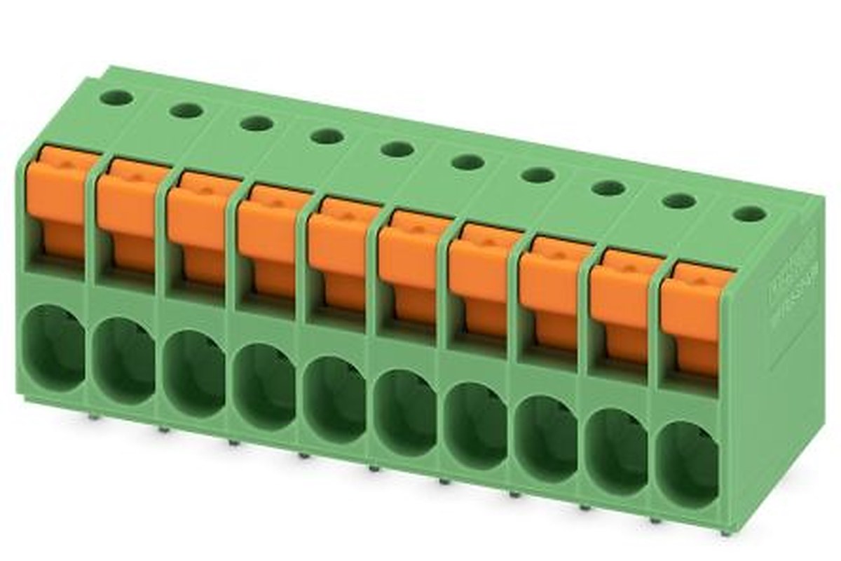 Phoenix Contact TDPT 2.5/ 10-SP-5.08 Series PCB Terminal Block, 10-Contact, 5.08 mm Pitch, Wave Soldering Mount, 1 Row