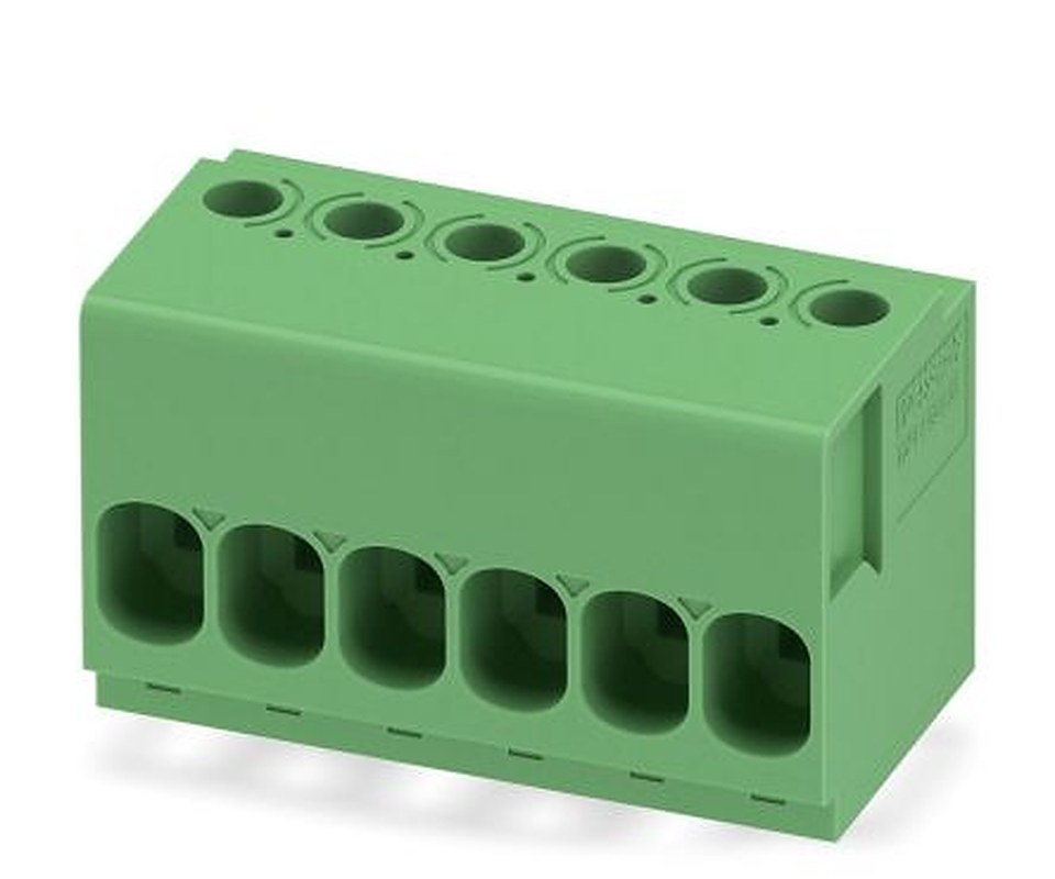 Phoenix Contact TDPT 4/ 6-SC-6.35-ZB Series PCB Terminal Block, 6-Contact, 6.35 mm Pitch, Wave Soldering Mount, 1 Row