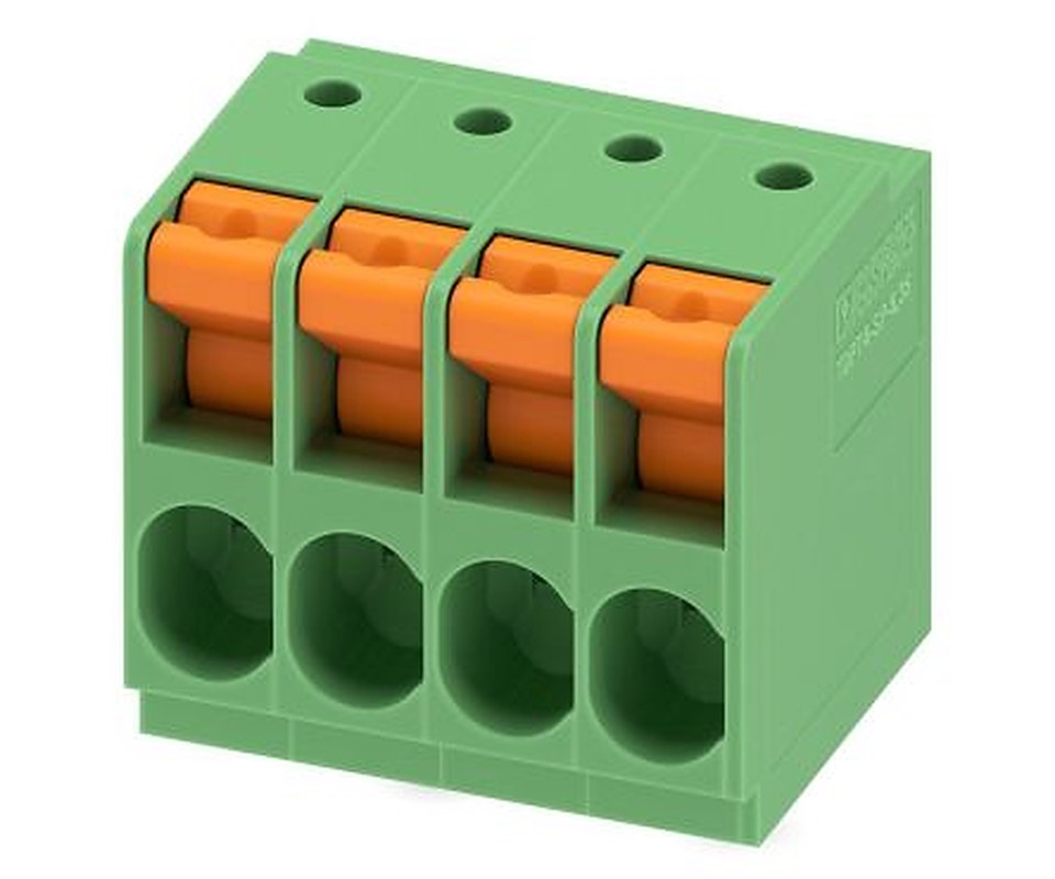 Phoenix Contact TDPT 4/ 4-SP-6.35-ZB Series PCB Terminal Block, 4-Contact, 6.35 mm Pitch, Wave Soldering Mount, 1 Row