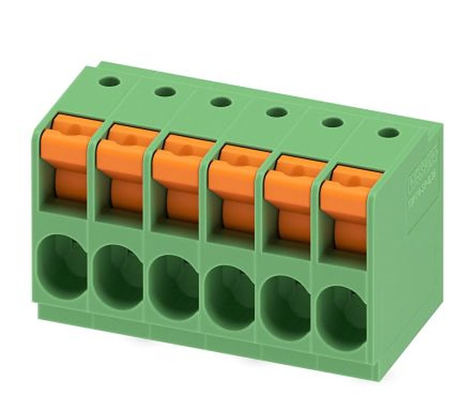 Phoenix Contact TDPT 4/ 6-SP-6.35-ZB Series PCB Terminal Block, 6-Contact, 6.35 mm Pitch, Wave Soldering Mount, 1 Row