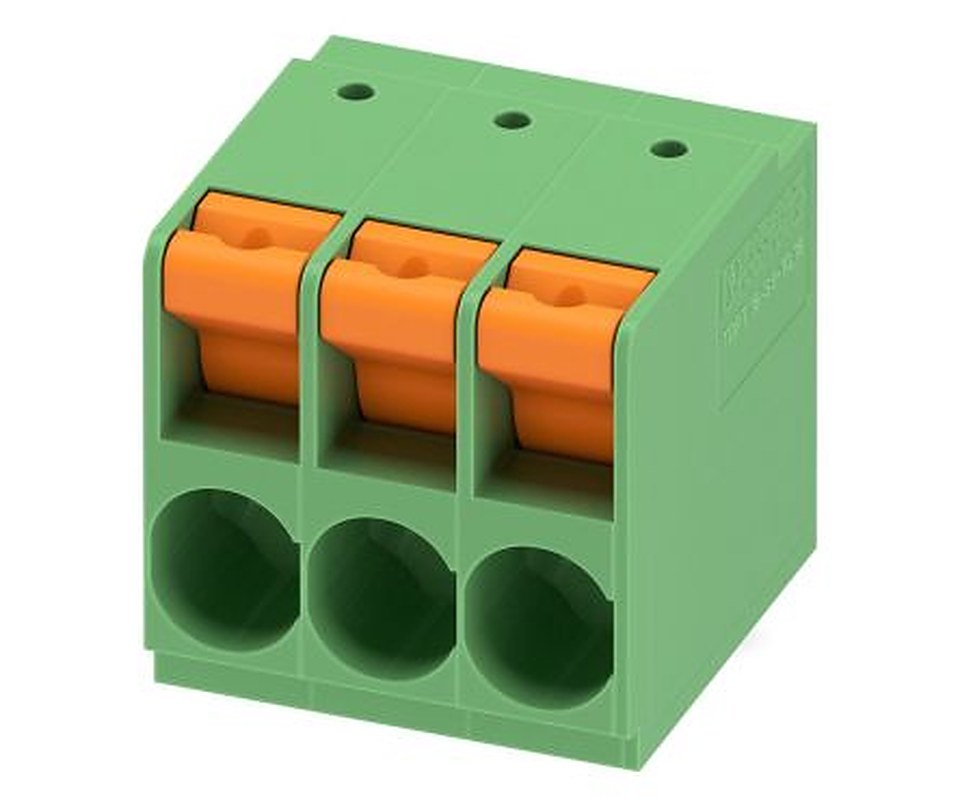 Phoenix Contact TDPT 16/ 3-SP-10.16-ZB Series PCB Terminal Block, 3-Contact, 10.16 mm Pitch, Wave Soldering Mount, 1 Row