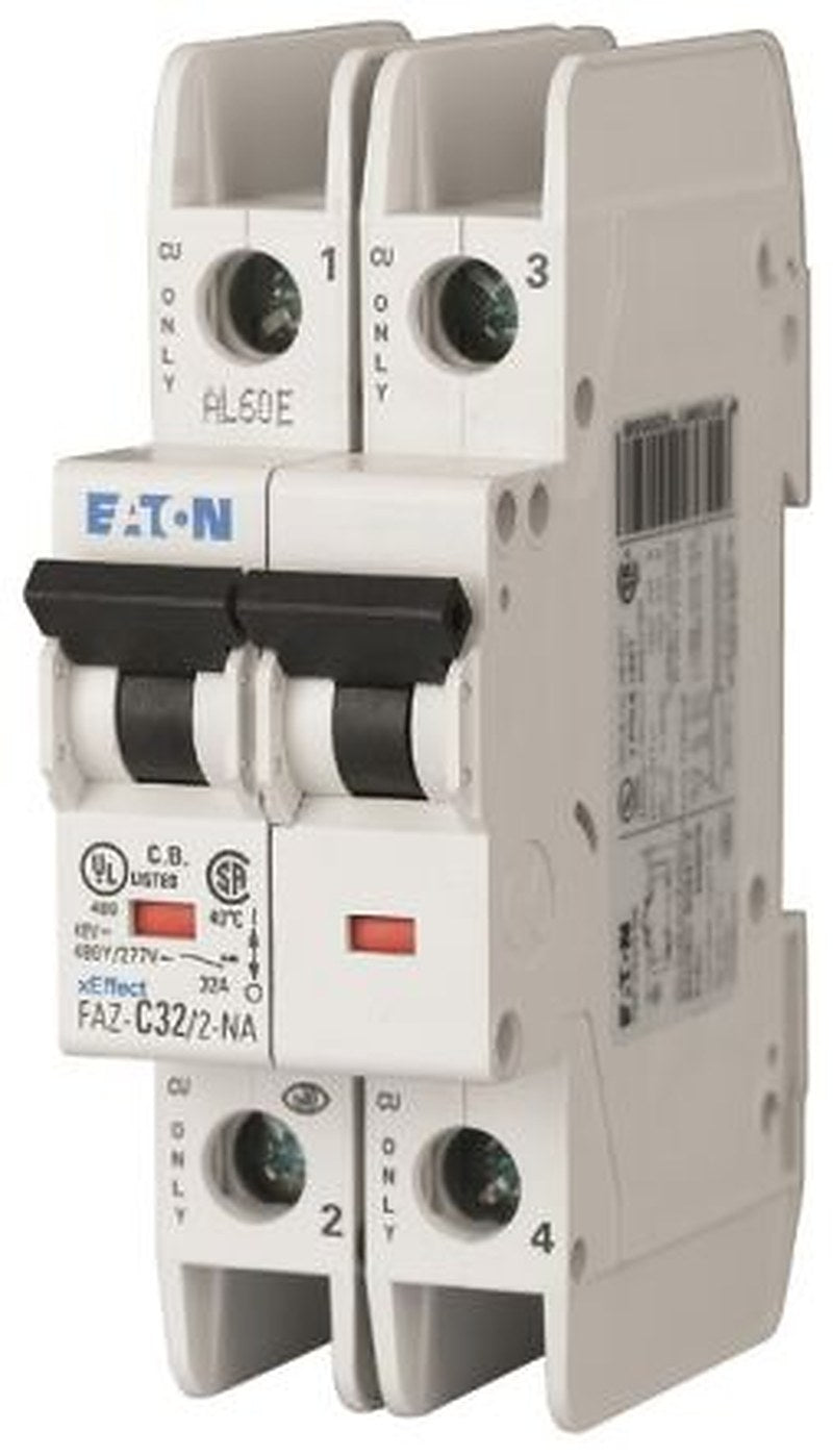 Eaton FAZ-NA FAZ Miniature Circuit Breaker, 2-Pole, 1.5A, Type D, 480V ac AC, 60 V dc DC, 15 kA Breaking Capacity