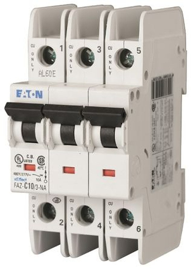 Eaton FAZ-NA Miniature Circuit Breaker, 3-Pole, 10A, Type D, 480V ac AC, 60 V dc DC, 15 kA Breaking Capacity