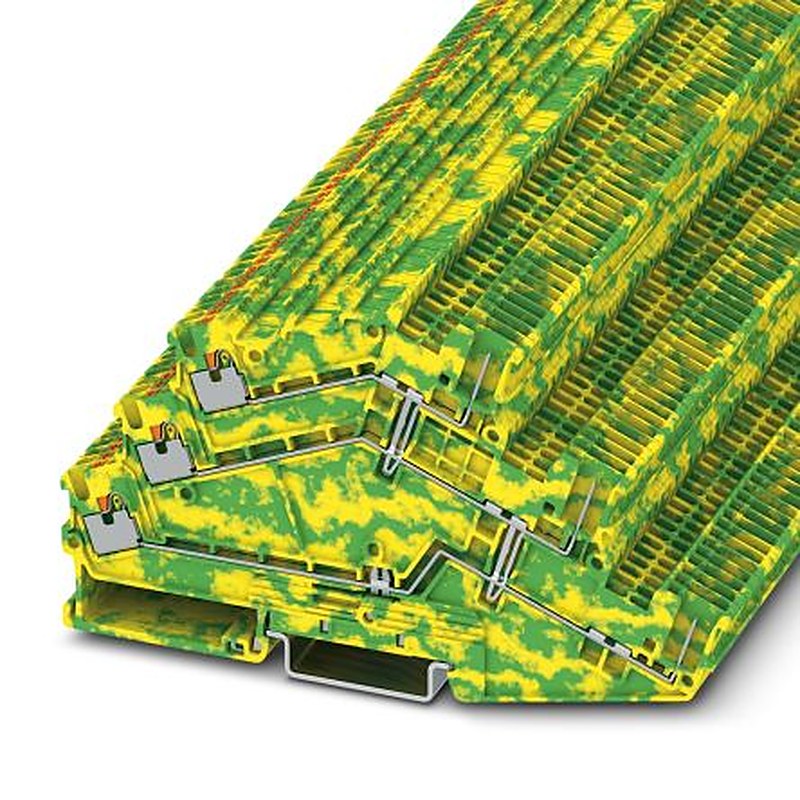 Phoenix Contact 1027884 PTS 1.5/S-3PE/3P Series Earth Terminal Block Green, Yellow, 0.14mm², 1.5 mm², 3-Level, Push-in