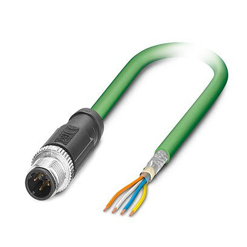 Phoenix Contact, 1 m Cat5 Ethernet Cable, Green M12 to Male Free Cable End Polyurethane Sheath, SF/UTP