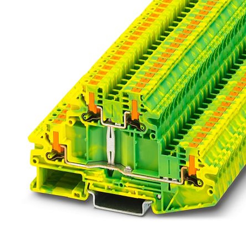 Phoenix Contact 1079076 PTV Series Earth Terminal Block Green, Yellow, 0.14mm², 4 mm², 2-Level, Push-in, ATEX, IECEx
