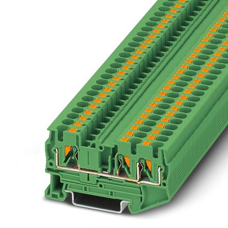 Phoenix Contact 1080103 PT 4-TWIN GN Series Feed Through Terminal Block Green, 4mm², 1-Level, Push-in