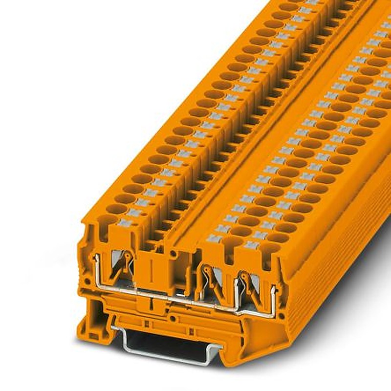 Phoenix Contact 1080104 PT 4-TWIN OG Series Feed Through Terminal Block Orange, 4mm², 1-Level, Push-in