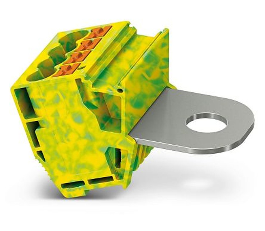 Phoenix Contact 1083238 AGK PT Series DIN Rail Terminal Block Yellow, Green, 10mm², 1-Level, Push-in