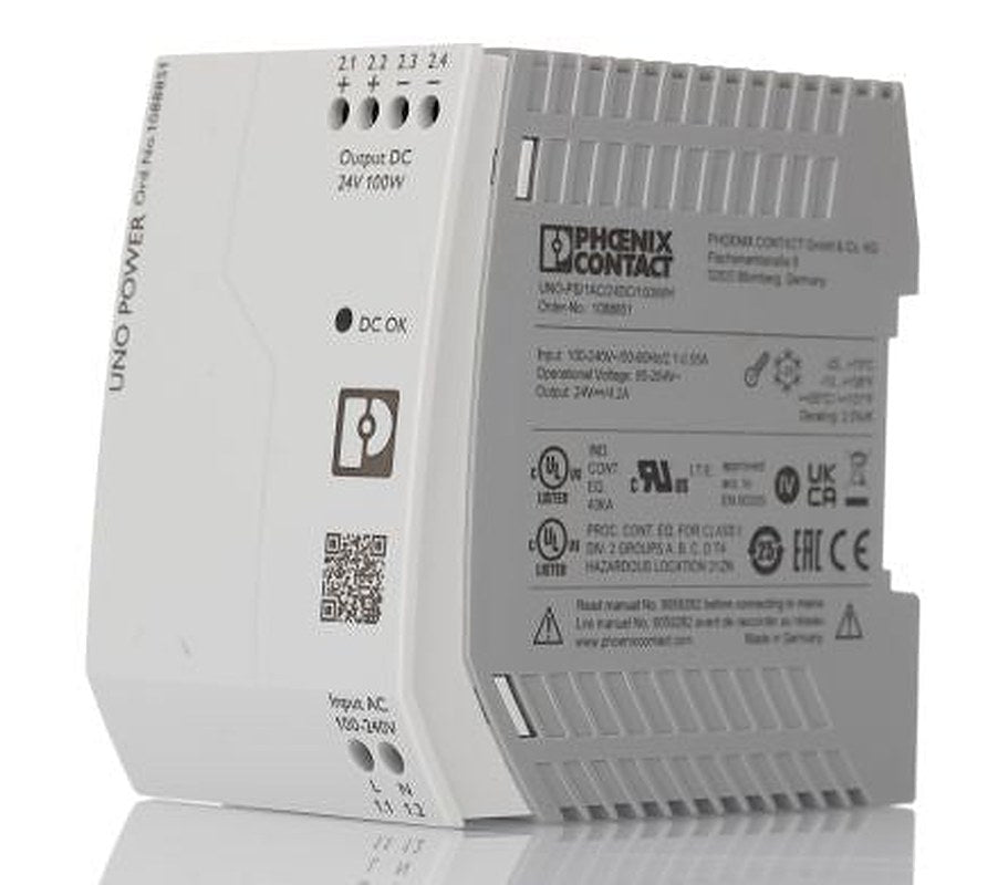 Phoenix Contact UNO POWER Switched Mode Power Supply DIN Rail Power Supply 264V ac AC Input 24V dc, 4.2 A Output DC 100