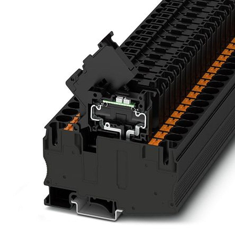 Phoenix Contact 1090618 PT 10 Series Fuse Modular Terminal Block Black, 0.5mm², 16 mm², 1-Level Fused, Push-in