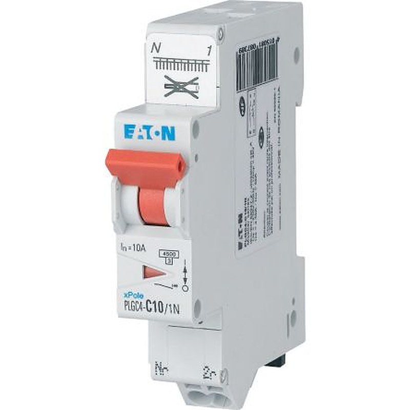 Eaton PLGC4 PLGC4 Miniature Circuit Breaker, 1-Pole, 10A, Type C, 230V ac AC, 10 kA Breaking Capacity