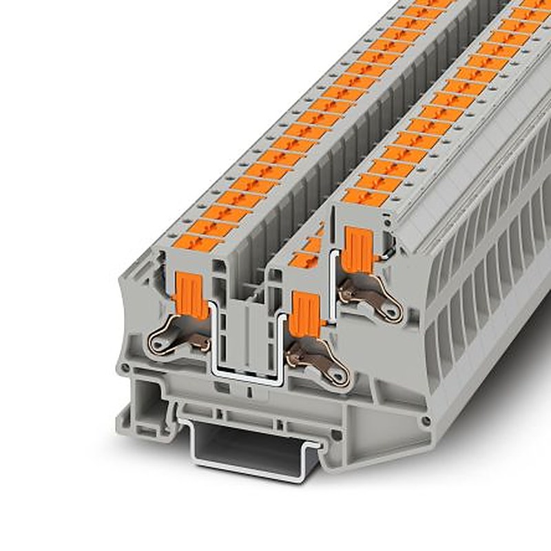 Phoenix Contact 1116737 PTV Series DIN Rail Terminal Block Grey, 6mm², 3-Level, Push-in