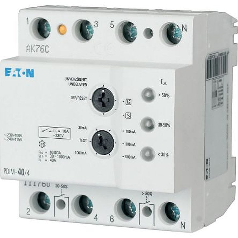 Eaton PDIM Series Residual Current Circuit Breaker, 40A, 4-Pole, 1000 mA, Type A 400V ac