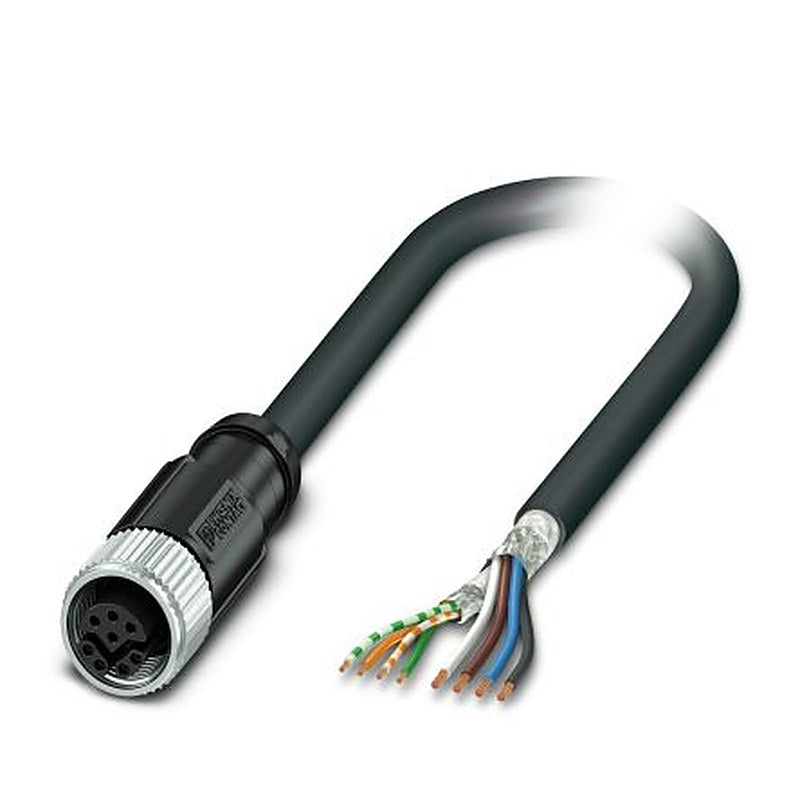 Phoenix Contact Free Ends, M12, 1 m Ethernet Cable, Black Screened Polyurethane Sheath