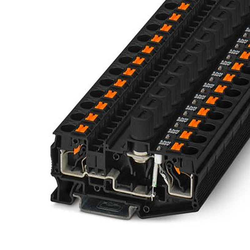 Phoenix Contact 1154825 PT 6 Series Fuse Modular Terminal Block Black, 0.5mm², 10 mm², 2-Level Fused, Push-in
