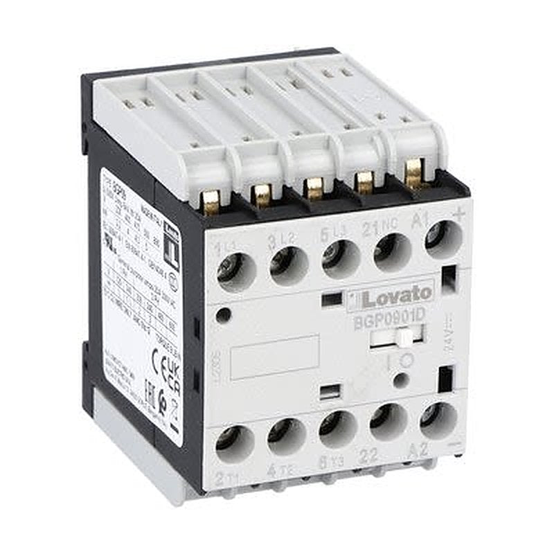 Lovato BGP09 Contactor, 12V dc Coil, 3-Pole, 9 A, 5 kW, 1 NC, 690V
