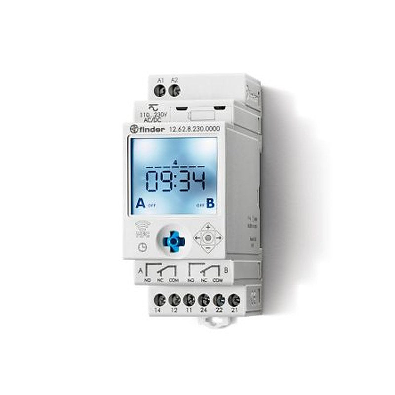 Finder Digital with NFC 12 DIN Rail Time Switch, 2-Channel 230V ac/dc