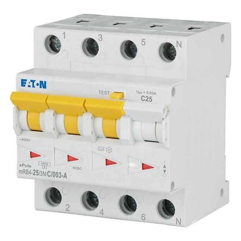 Eaton Eaton Moeller Series Residual Current Circuit Breaker, 25A, 3-Pole, 30 mA, Type C, 4.5 kA 400V ac