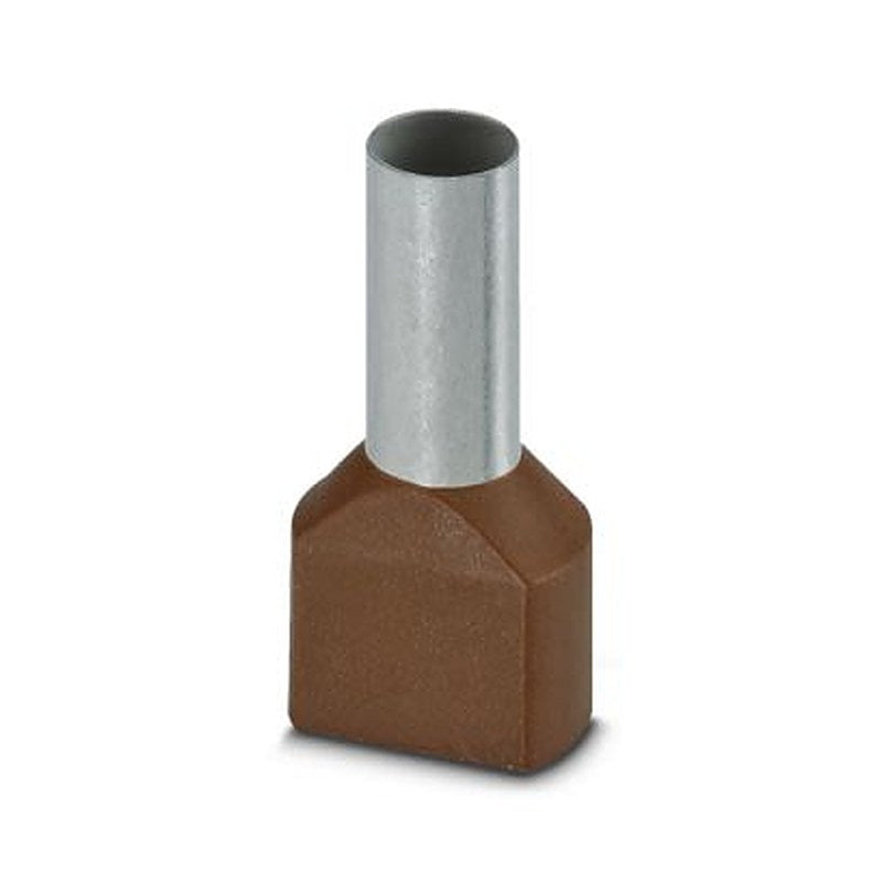 Phoenix Contact, AI-TWIN 2X10 -14 BN Insulated Ferrule, 14 mm Pin Length, 6.5 mm Pin Diameter, Brown to 8 AWG Wire Size