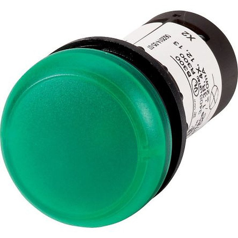 Eaton, C22, Panel Mount Green LED Indicator, 22.5 mm Cutout, IP69K, IP67, Round, 24V