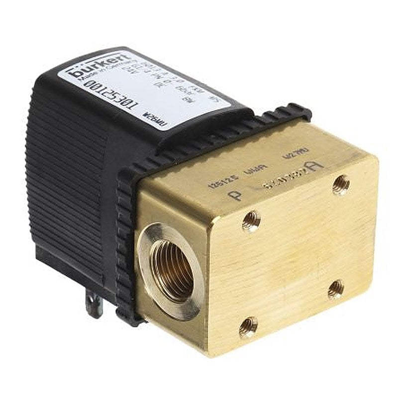 Burkert Solenoid Valve 125301, 2 Port, NC, 24V dc 6.35 mm, 6.35 mm