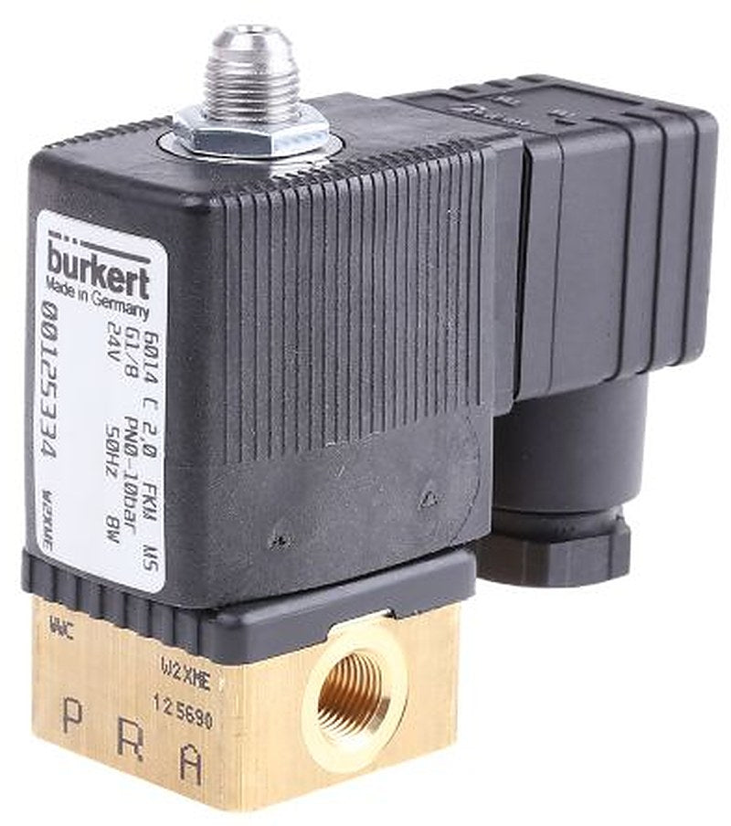 Burkert Solenoid Valve 125334, 3 Port, NC, 24V ac 3.18 mm, 3.18 mm