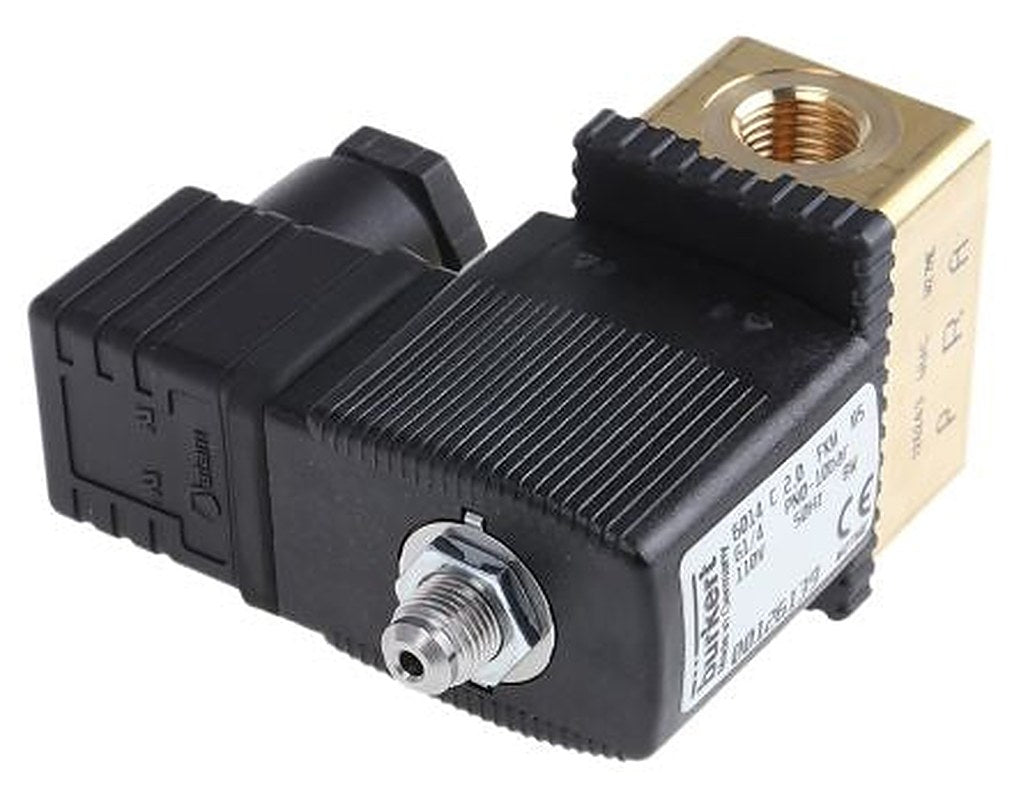 Burkert Solenoid Valve 126139, 3 Port, NC, 110V ac 6.35 mm, 6.35 mm
