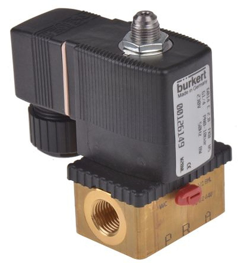 Burkert Solenoid Valve 126149, 3 Port, NC, 230V ac 6.35 mm, 6.35 mm